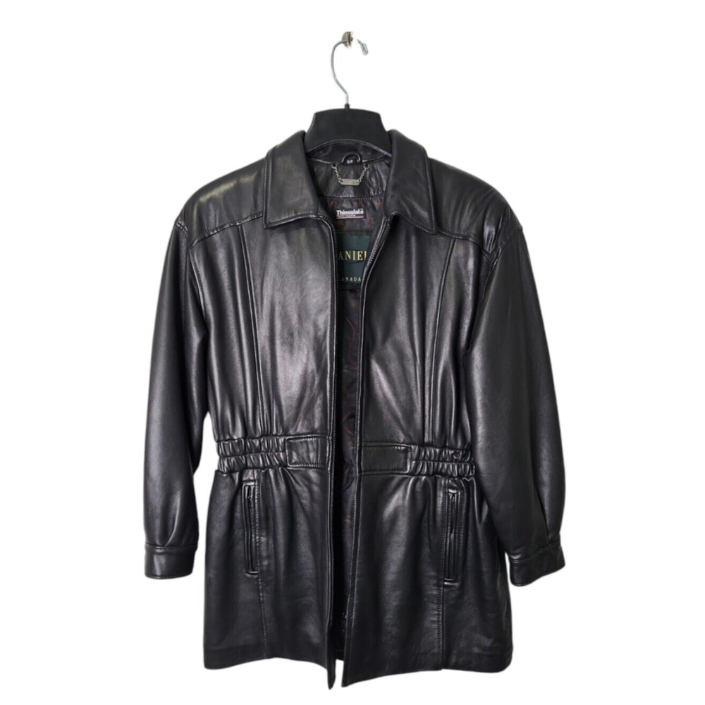 Danier Men's Coat Size S Black Leather Thinsulation - Picture 2 of 13